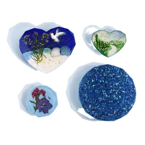 4Pcs/Coaster Base Resin Mold Round Heart Shape DIY